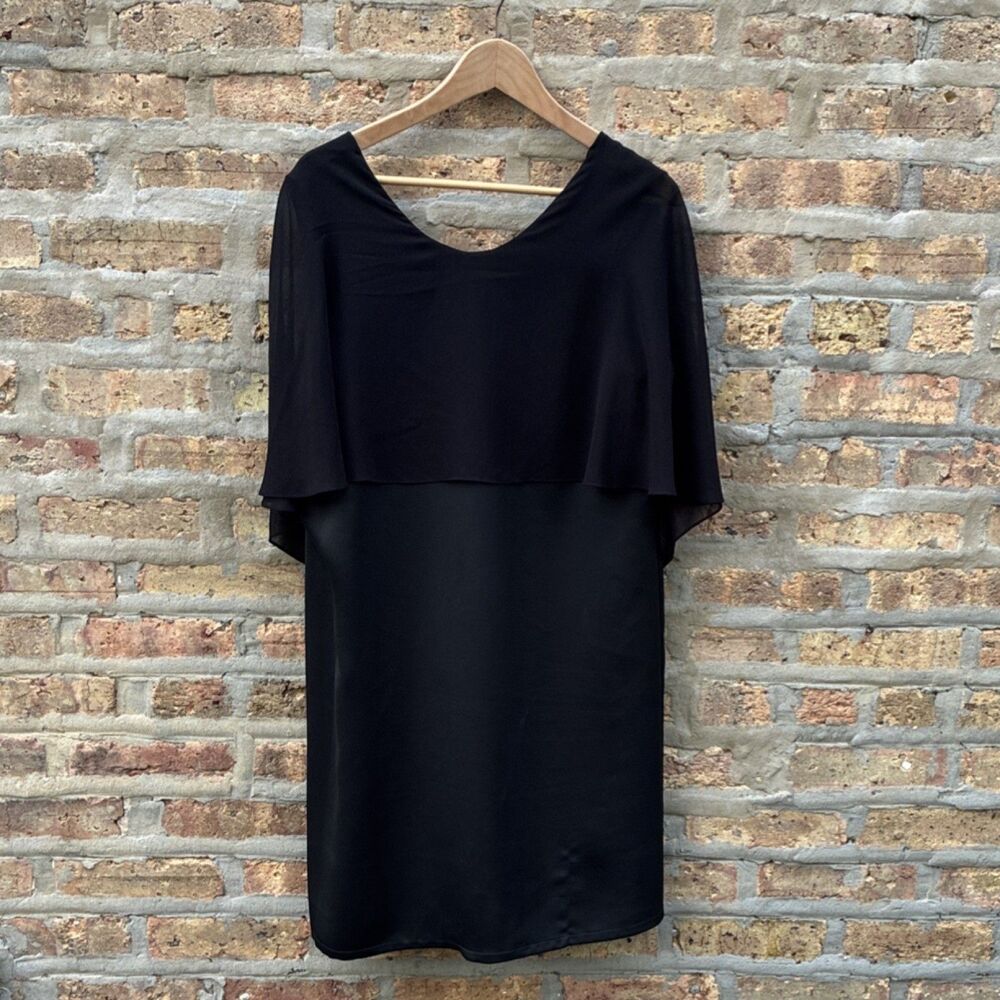 Halston Women’s Black Solid V-Neck Short Sleeve Knee-Length Dress Size L/G